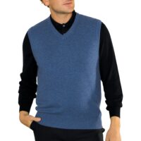 Menswear Denim Blue Slipover Vest, made from 100% Luxury Cashmere