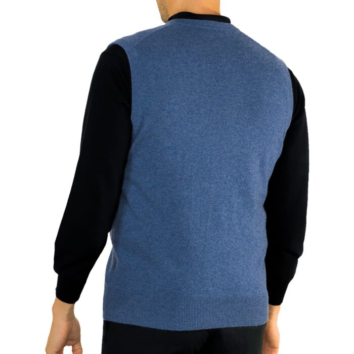 Menswear Denim Blue Slipover Vest, made from 100% Luxury Cashmere