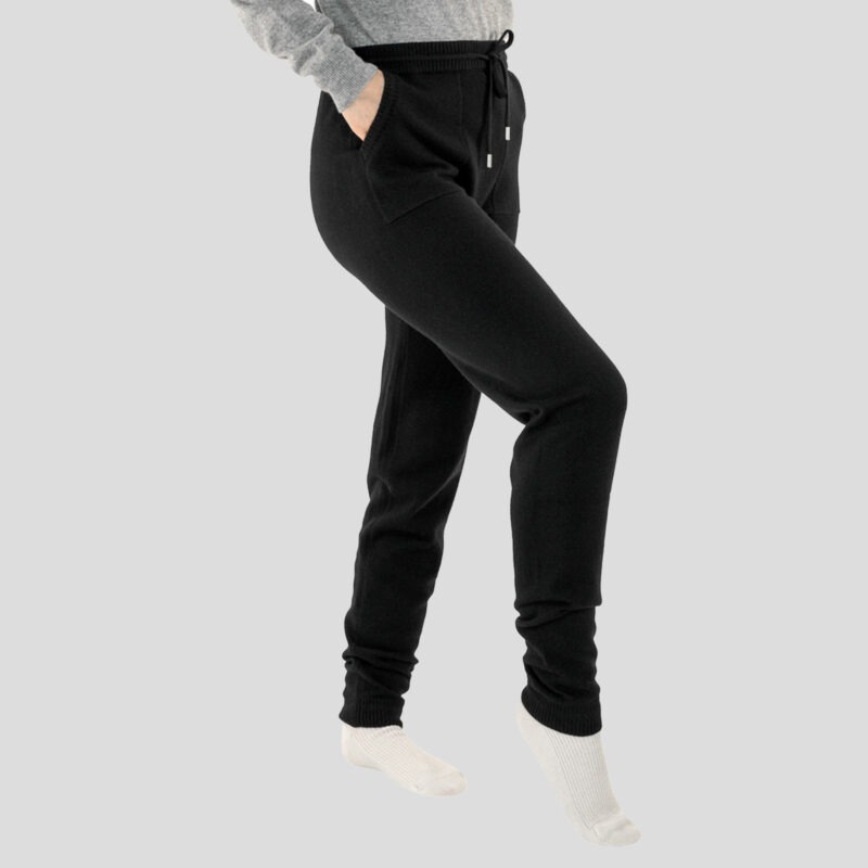 Womens Cosy and Soft Cashmere Black Joggers, perfect for lounge wear