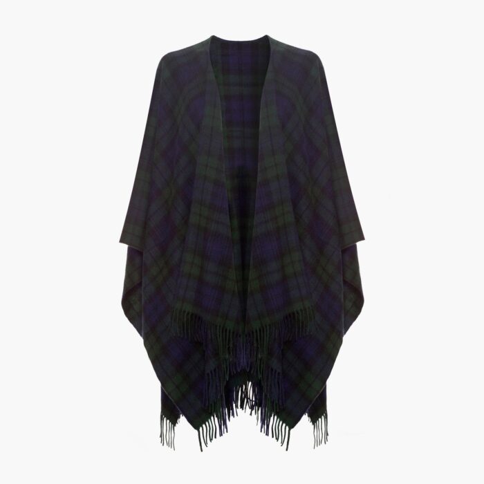 Womens Cashmere Ruana Cape, a soft cashmere cape in Black Watch