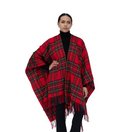 Womens Cashmere Ruana Cape, a soft cashmere cape in Royal stewart