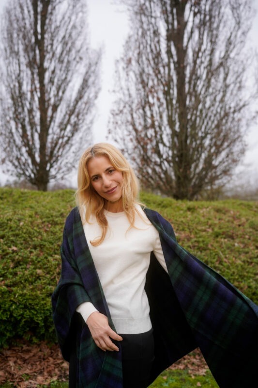 Women's Cashmere Ruana Cape, a soft cashmere cape in Black Watch Tartan