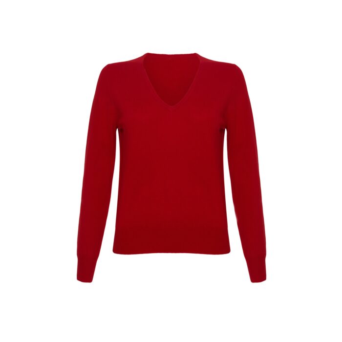 Women's 100% Cashmere V-Neck Jumper, Red