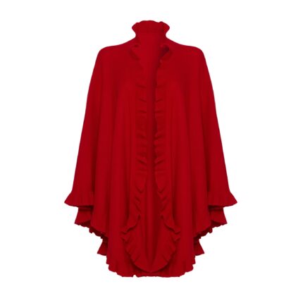 Womens Cashmere Frilly Cape in a bright Red