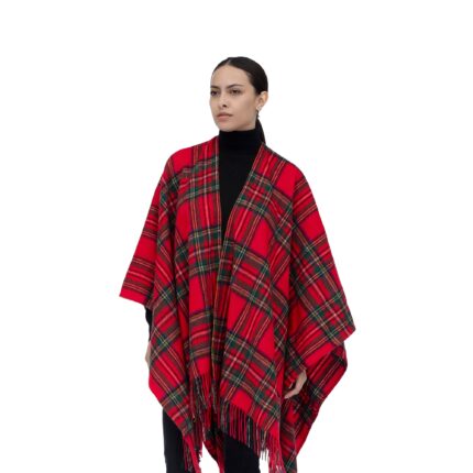 Elegant Women's Lambswool Ruana, in a Royal Stewart tartan pattern
