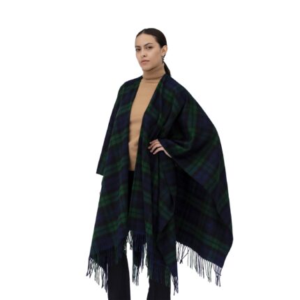 Ladies Lambswool Ruana Cape, a soft lambswool cape in Black Watch