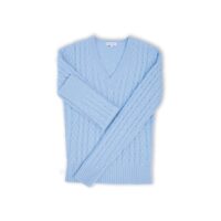 Women's Classic Cable V-Neck jumper in light blue