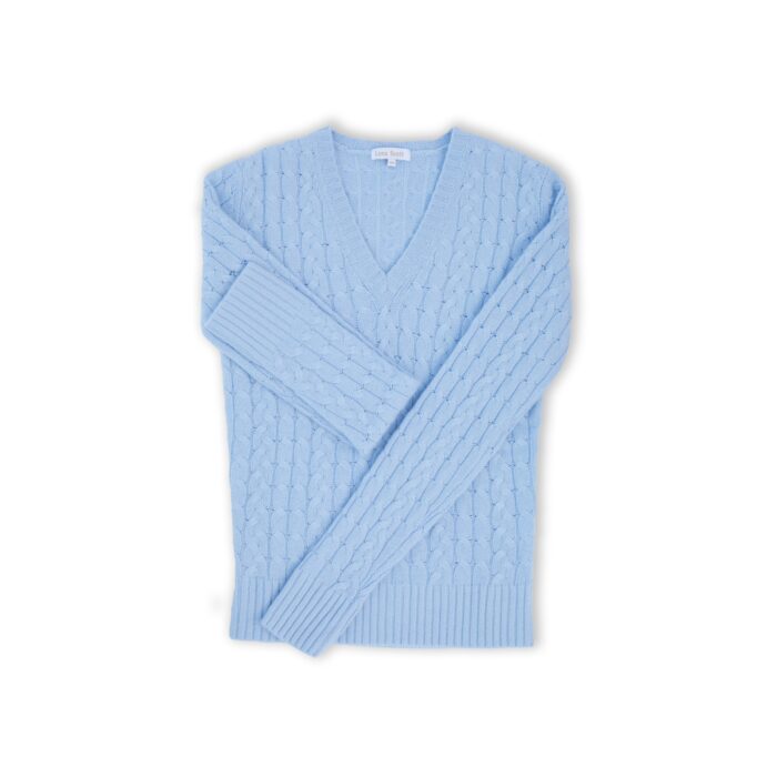 Women's Classic Cable V-Neck jumper in light blue