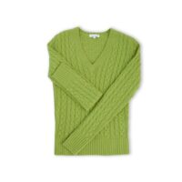 Women's Classic Cable V-Neck jumper in light green