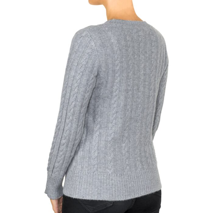 Lona Scott Women's Classic Cashmere Cable Cardigan in Grey. Featuring a classic cable knit design, offering both warmth and sophistication