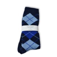 Men's Argyle Cashmere socks by Lona Scott in navy, crafted from 100% cashmere for luxurious softness, warmth, and all-day comfort