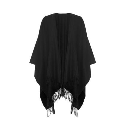 Lona Scott Women's 100% Lambswool Ruana Cape, a soft lambswool cape in Black