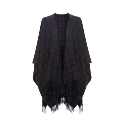 Lona Scott Women's 100% Lambswool Ruana Cape, a soft lambswool cape in a Black Watch Tartan