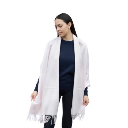 Model wearing Lona Scott Cashmere Shawl, in Light Pink