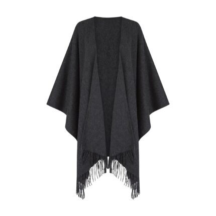 Women's Lambswool Ruana Cape, a soft lambswool cape in a Charcoal Grey