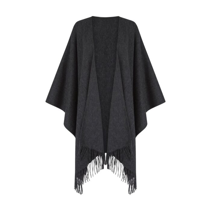 Women's Lambswool Ruana Cape, a soft lambswool cape in a Charcoal Grey