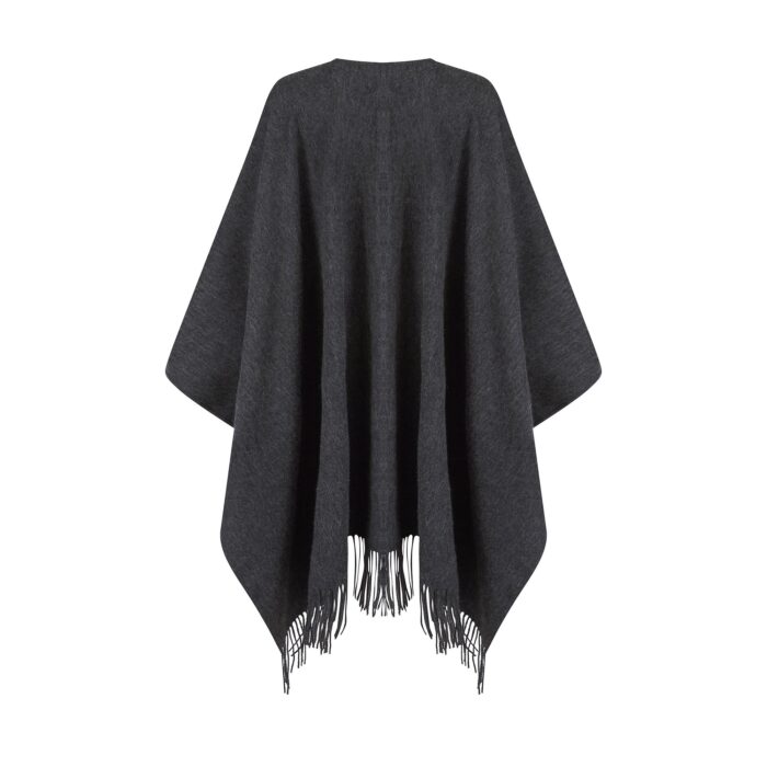 Women's Lambswool Ruana Cape, a soft lambswool cape in a Charcoal Grey