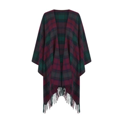Women's Lambswool Ruana Cape, a soft lambswool cape in Lindsay Tartan