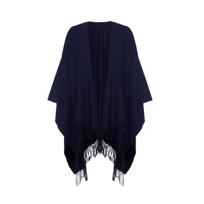 Lona Scott Women's 100% Lambswool Ruana Cape, a soft lambswool cape in Navy