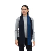 Reversible Soft Cashmere Scarf, from our new collection, French Navy & Slate colour on a model