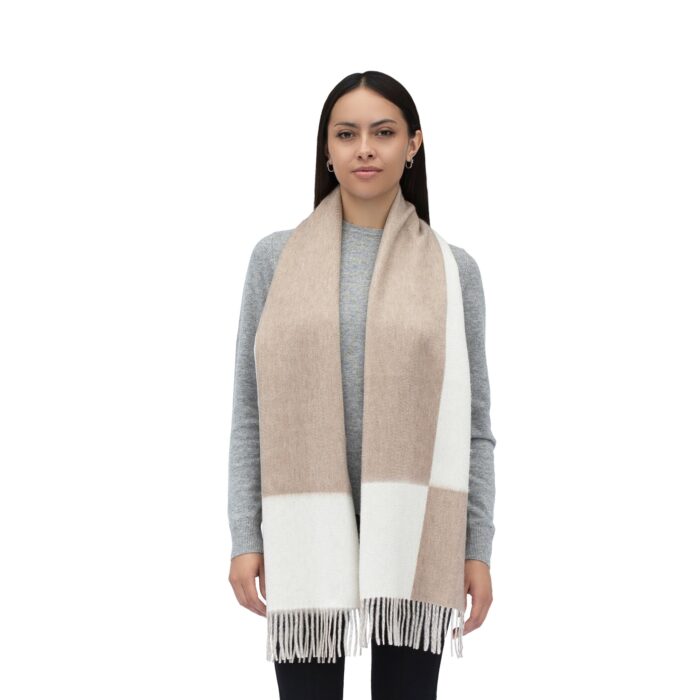 Reversible Soft Cashmere Scarf, from our new collection, model wearing White & cream