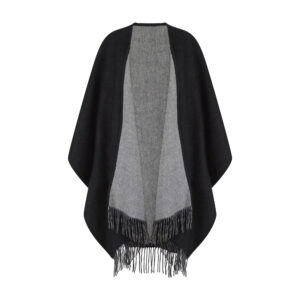 Ladies 100% Ladies Lambswool Reversible Ruana, in black & grey