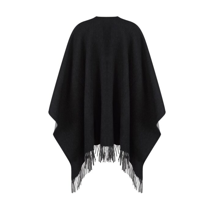 100% Lambswool Ruana, a new reversible design. 2 in 1 functionality, in Black & Grey