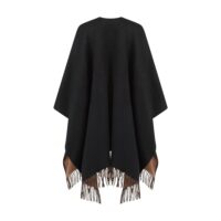 Ladies 100% Lambswool Reversible Ruana, in Black and Vicuna