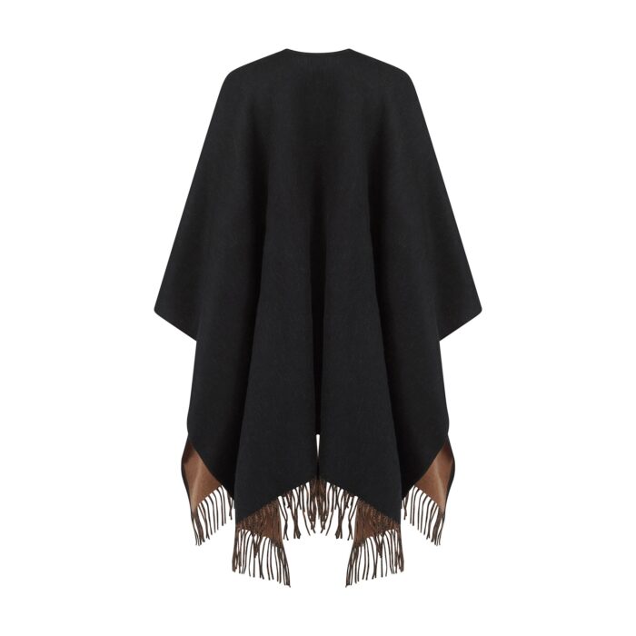 Ladies 100% Lambswool Reversible Ruana, in Black and Vicuna