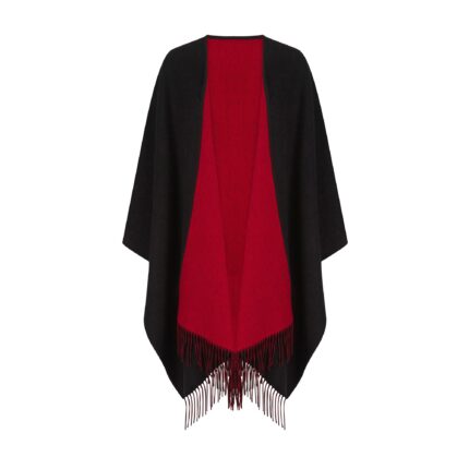 100% Lambswool Ruana, a new reversible design. 2 in 1 functionality, in black & red