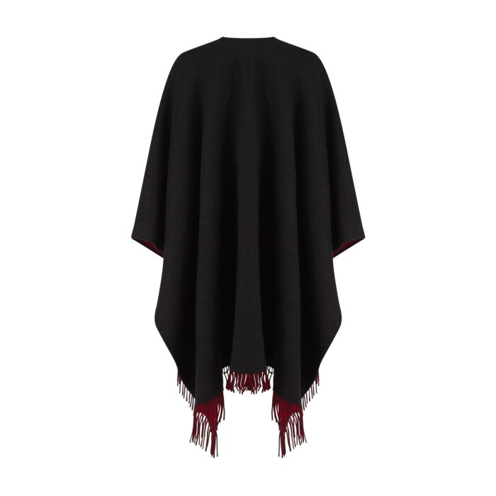 100% Lambswool Ruana, a new reversible design. 2 in 1 functionality, in Black & Red