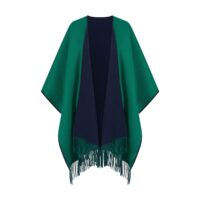 100% Lambswool Ruana, a new reversible design. 2 in 1 functionality, in Navy & Green
