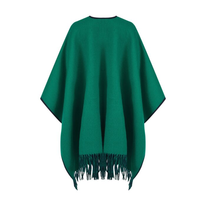100% Lambswool Ruana, a new reversible design. 2 in 1 functionality, in Navy & Green