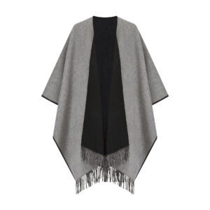 Ladies 100% Ladies Lambswool Reversible Ruana, in black & grey