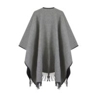100% Lambswool Ruana, a new reversible design. 2 in 1 functionality, in Black & Grey
