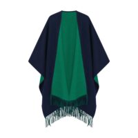 100% Lambswool Ruana, a new reversible design. 2 in 1 functionality, in Navy & Green