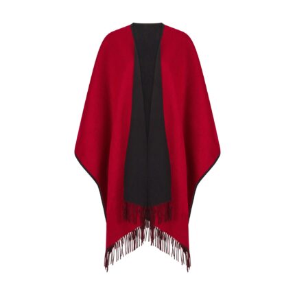 100% Lambswool Ruana, a new reversible design. 2 in 1 functionality, in Black & Red