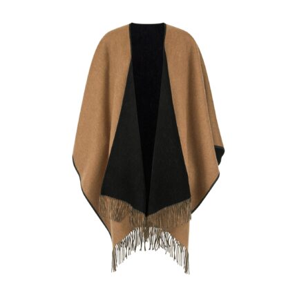 Ladies 100% Ladies Lambswool Reversible Ruana, in Black and Vicuna