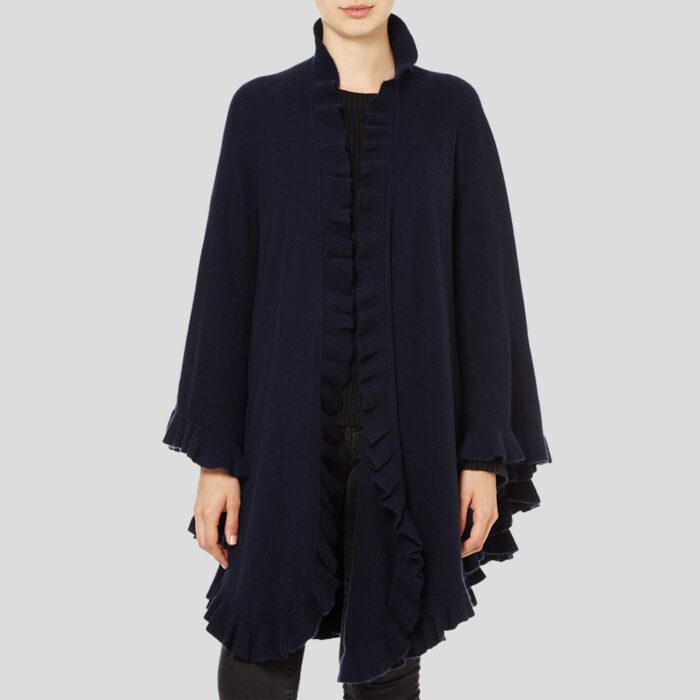 Lona Scott, Cashmere Frilly Cape, Navy