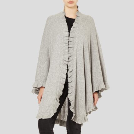 Lona Scott, Womens Cashmere Frilly Cape, Grey