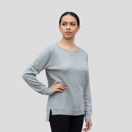 Grey women's cashmere Tunic Jumper / sweater, with a relaxed fit and luxurious soft texture
