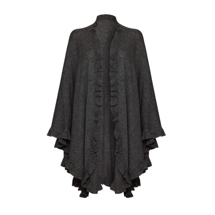 Lona Scott, Lambswool Frilly Cape, Charcoal