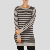 Lona Scott, Womens Cashmere Striped Tunic Jumper, Grey