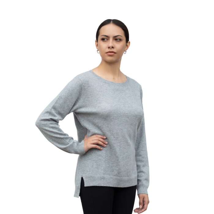 Grey women's cashmere Tunic Jumper / sweater, with a relaxed fit and luxurious soft texture